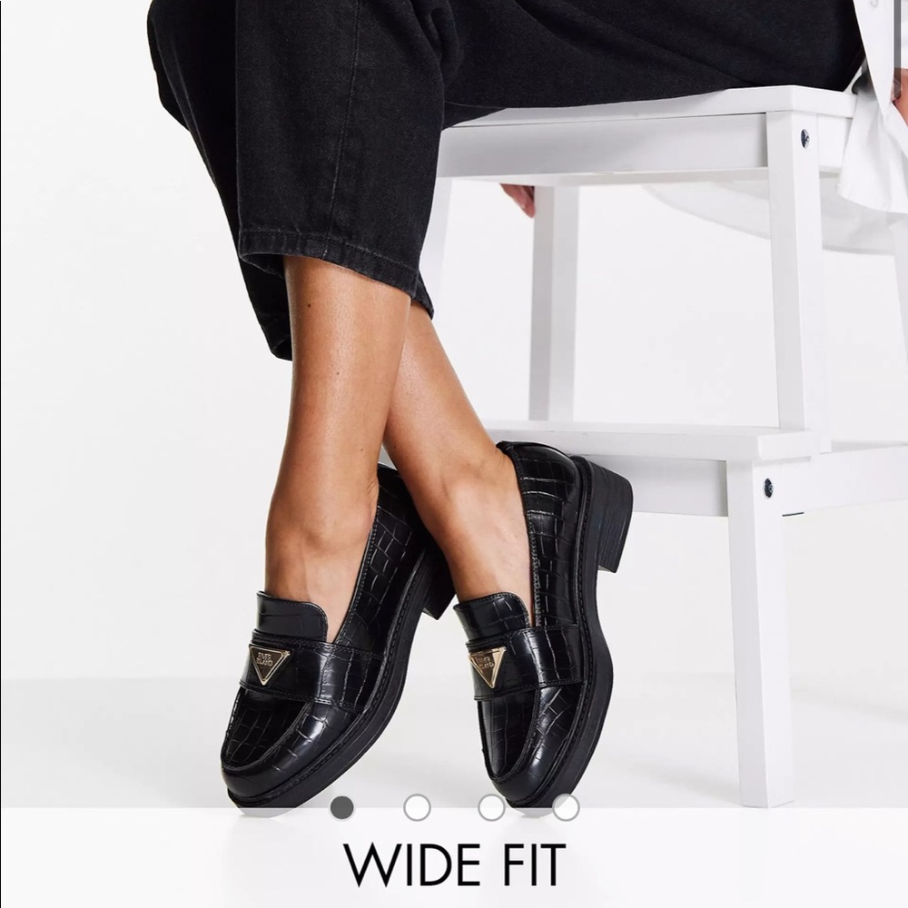 River Island Chunky Heeled Patent Croc Loafers